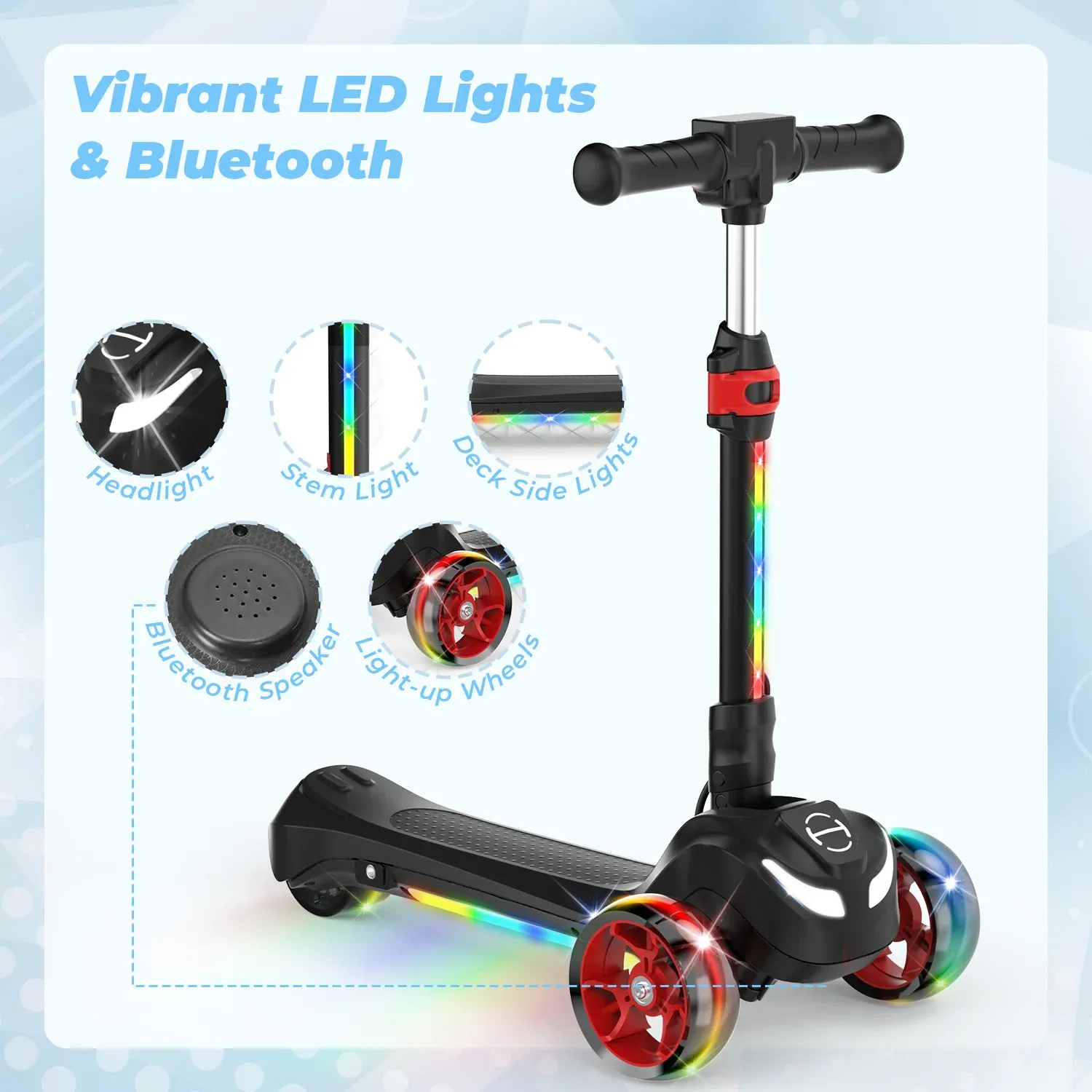 B2 Light Up 3-Wheels Scooter with Bluetooth Control  for Age 3-8 - Image 6