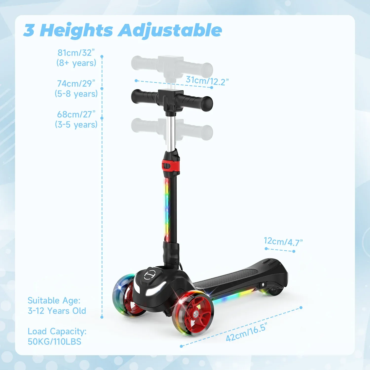 B2 Light Up 3-Wheels Scooter with Bluetooth Control  for Age 3-8 - Image 7