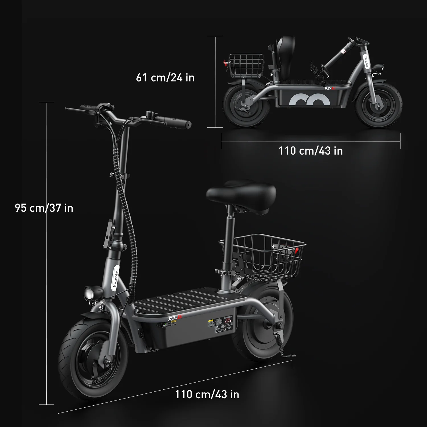 F2 Electric Scooter with Seat 10" Pneumatic Tire - Image 11