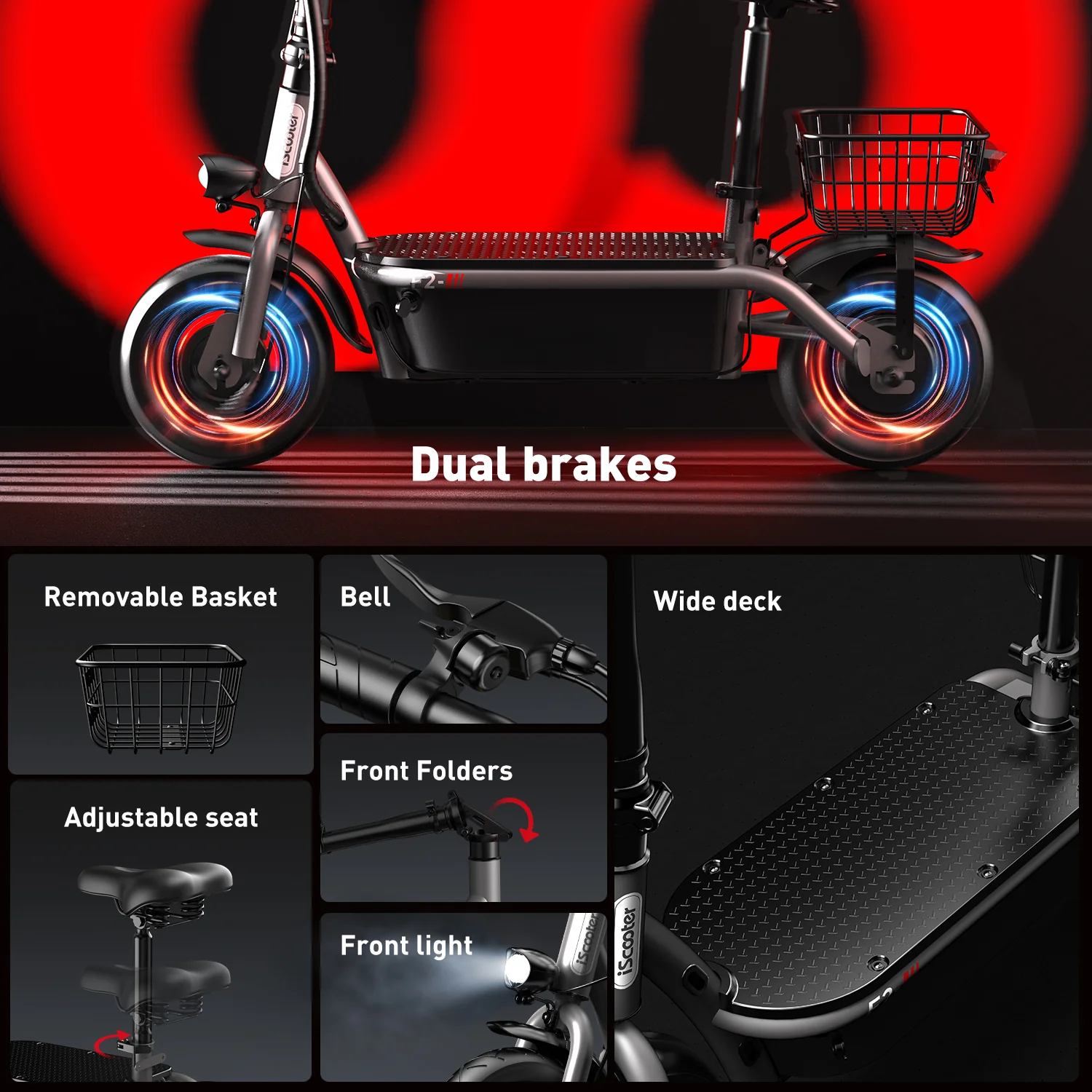 F2 Electric Scooter with Seat 10" Pneumatic Tire - Image 6