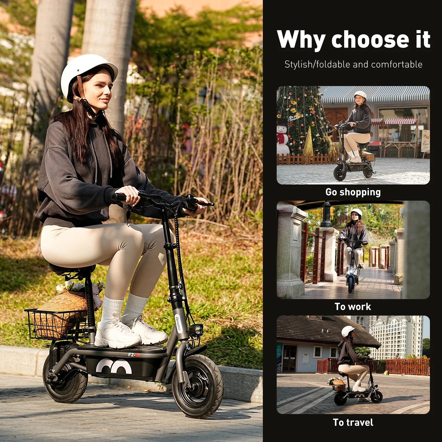 F2 Electric Scooter with Seat 10" Pneumatic Tire - Image 7