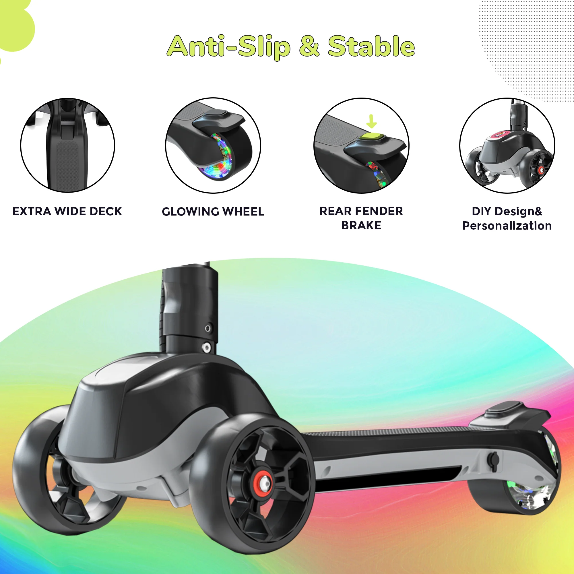 iScooter iK2/B1/B2 3-Wheel Electric Scooter with Colorful Flashing Wheel - Image 11