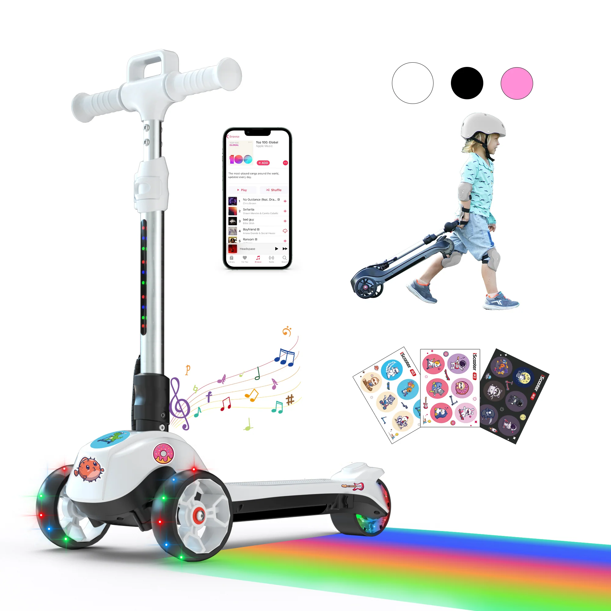 iScooter iK2/B1/B2 3-Wheel Electric Scooter with Colorful Flashing Wheel - Image 3