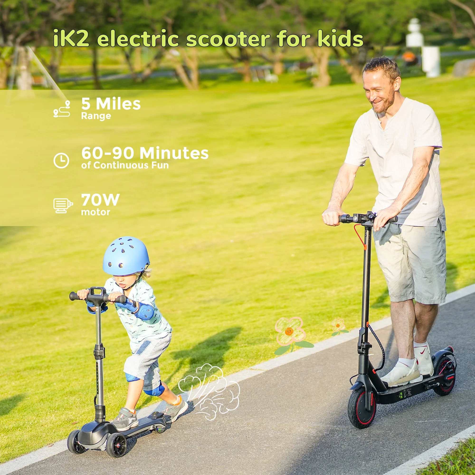 iScooter iK2/B1/B2 3-Wheel Electric Scooter with Colorful Flashing Wheel - Image 5