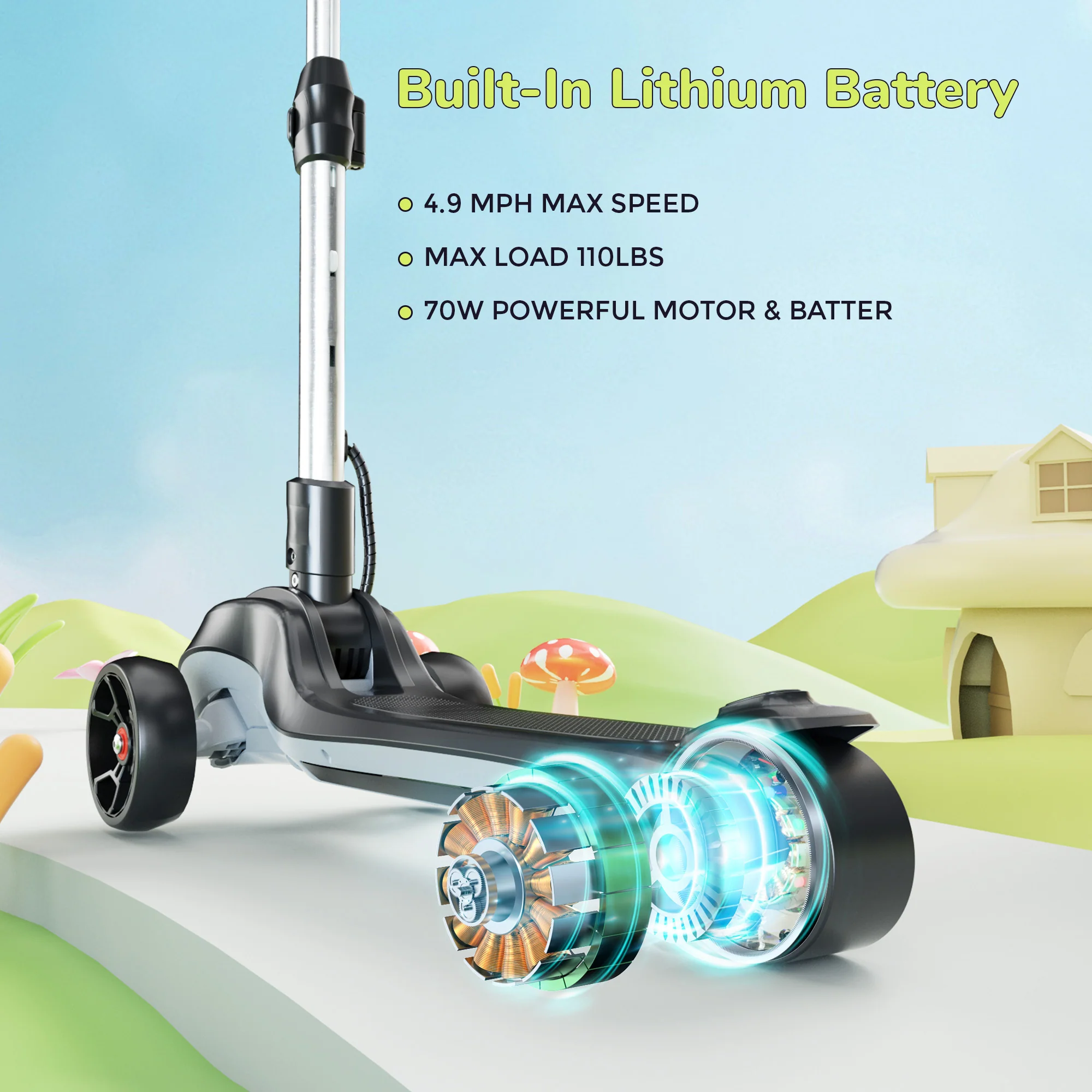iScooter iK2/B1/B2 3-Wheel Electric Scooter with Colorful Flashing Wheel - Image 6